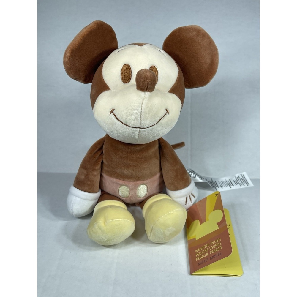 Disney Parks Mickey Mouse Weighted Plush 14" Brown Soft New With Tag Rare